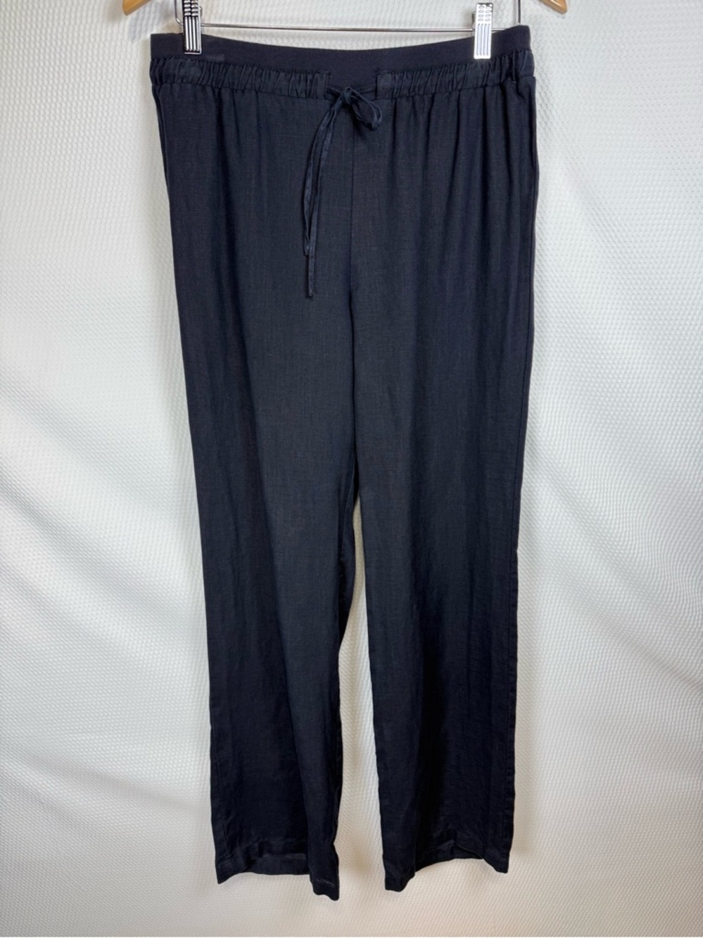 Ellen Tracy Navy Blue 100% Linen Straight Leg Trouser Pants Sz. Small Drawstring